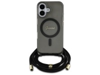 Capa Guess Crossbody Cord Script MagSafe para iPhone 16 - Preta Capa Guess Crossbody Cord Script MagSafe para iPhone 16 - Preta
