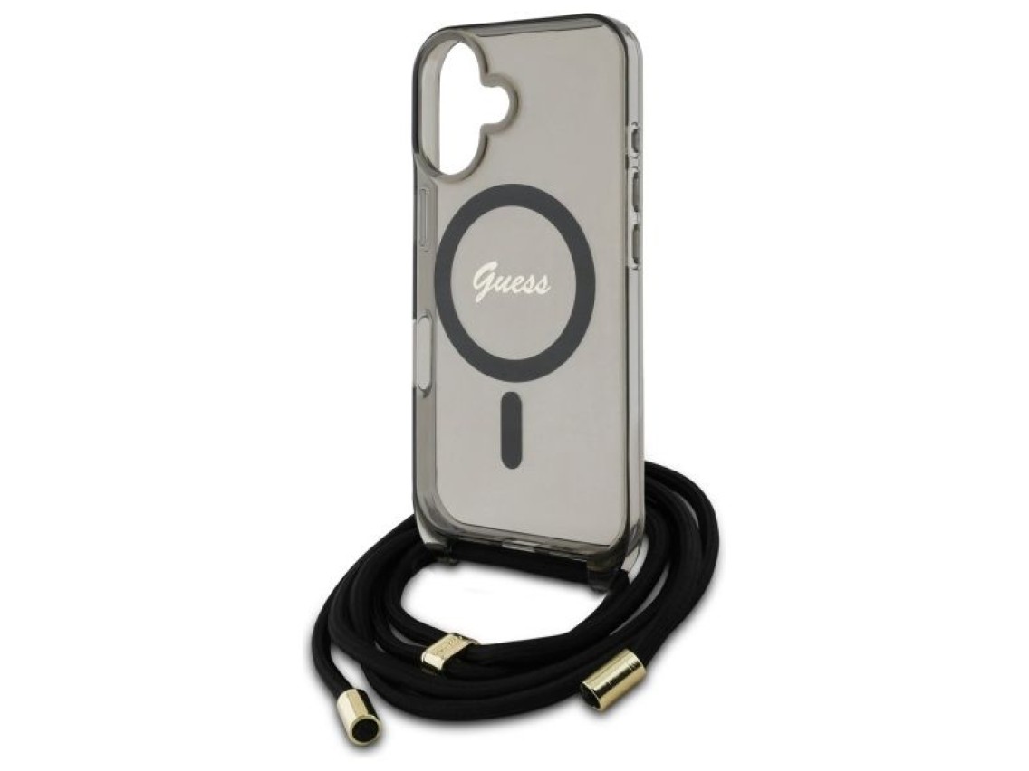 Capa Guess Crossbody Cord Script MagSafe para iPhone 16 - Preta