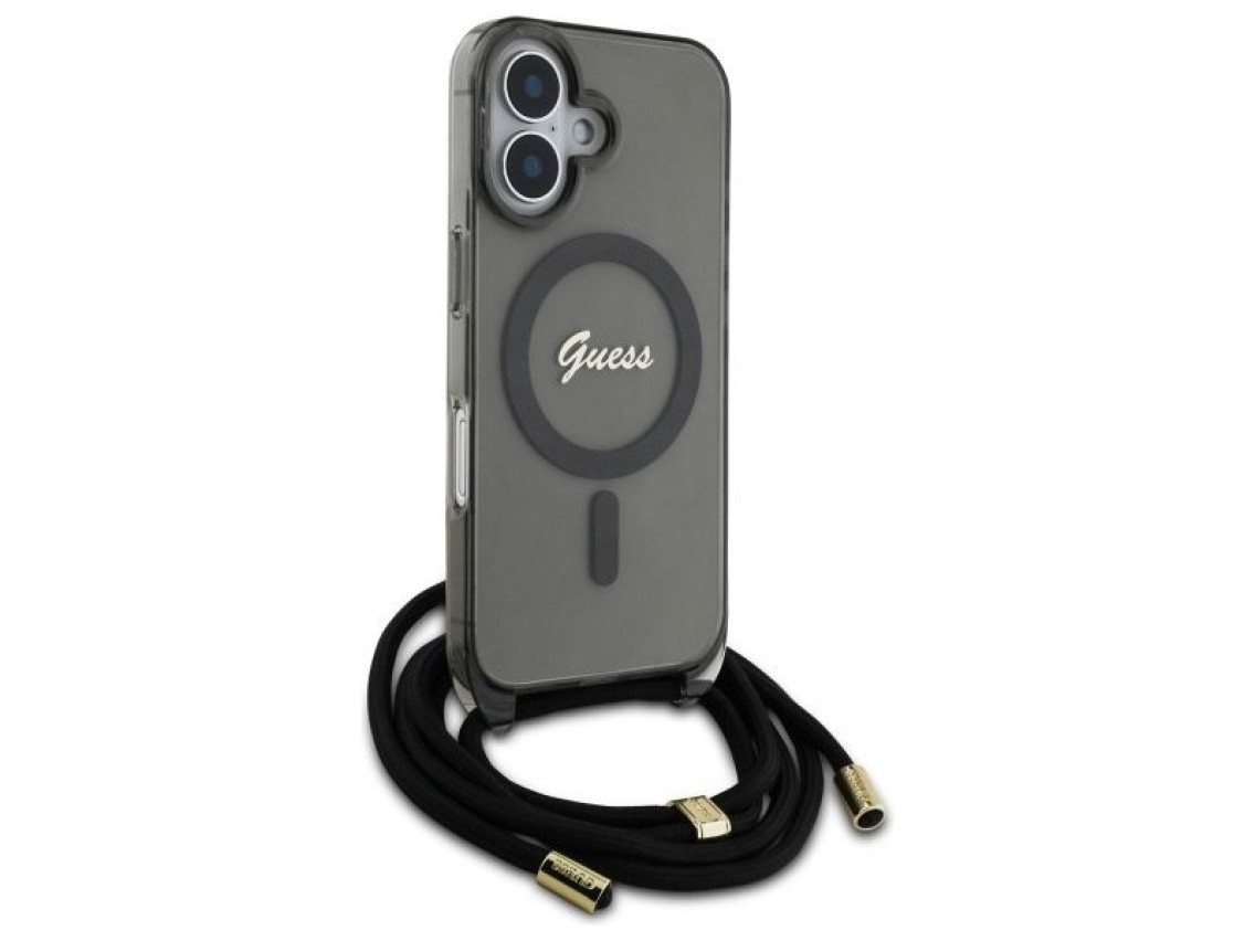 Capa Guess Crossbody Cord Script MagSafe para iPhone 16 - Preta