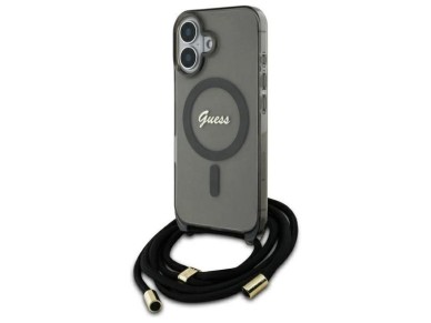 Guess Crossbody Cord Script MagSafe iPhone 16 Case - Black Guess Crossbody Cord Script MagSafe iPhone 16 Case - Black