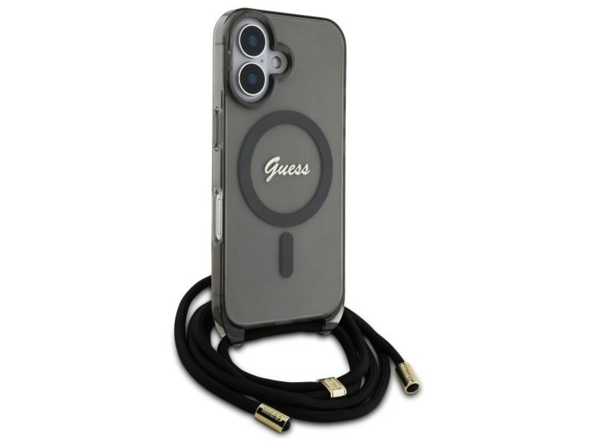 Capa Guess Crossbody Cord Script MagSafe para iPhone 16 - Preta
