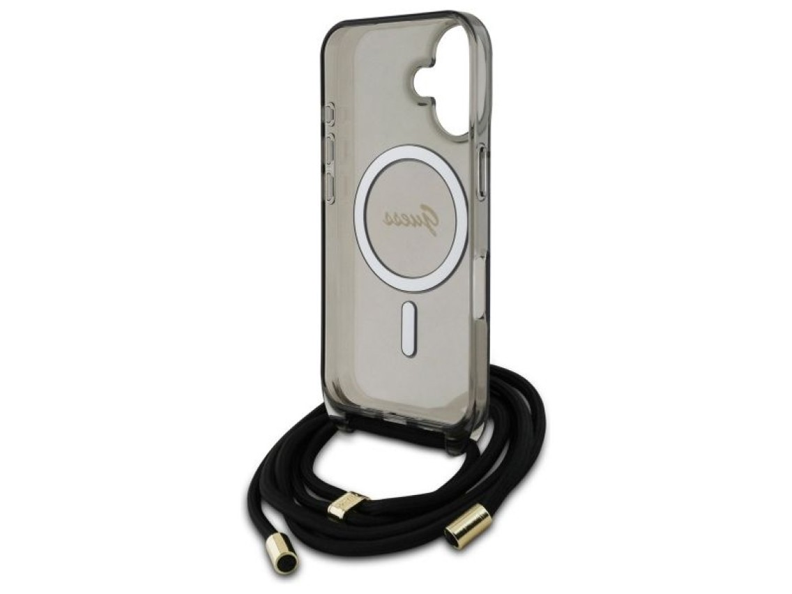 Capa Guess Crossbody Cord Script MagSafe para iPhone 16 - Preta