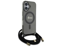 Capa Guess Crossbody Cord Script MagSafe para iPhone 16 - Preta Capa Guess Crossbody Cord Script MagSafe para iPhone 16 - Preta