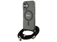 Capa Guess Crossbody Cord Script MagSafe para iPhone 16 - Preta Capa Guess Crossbody Cord Script MagSafe para iPhone 16 - Preta