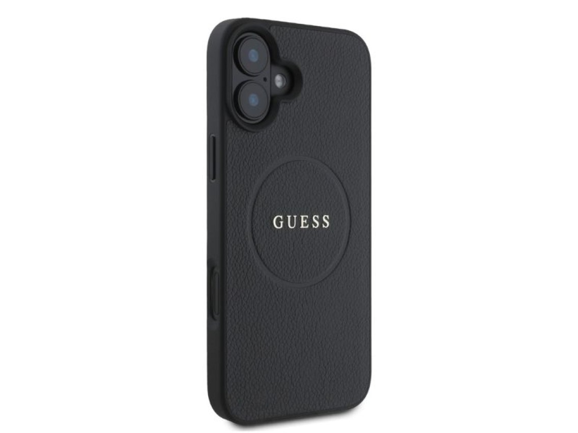 Capa Guess Granulada Dourada com Anel MagSafe para iPhone 16 - preta