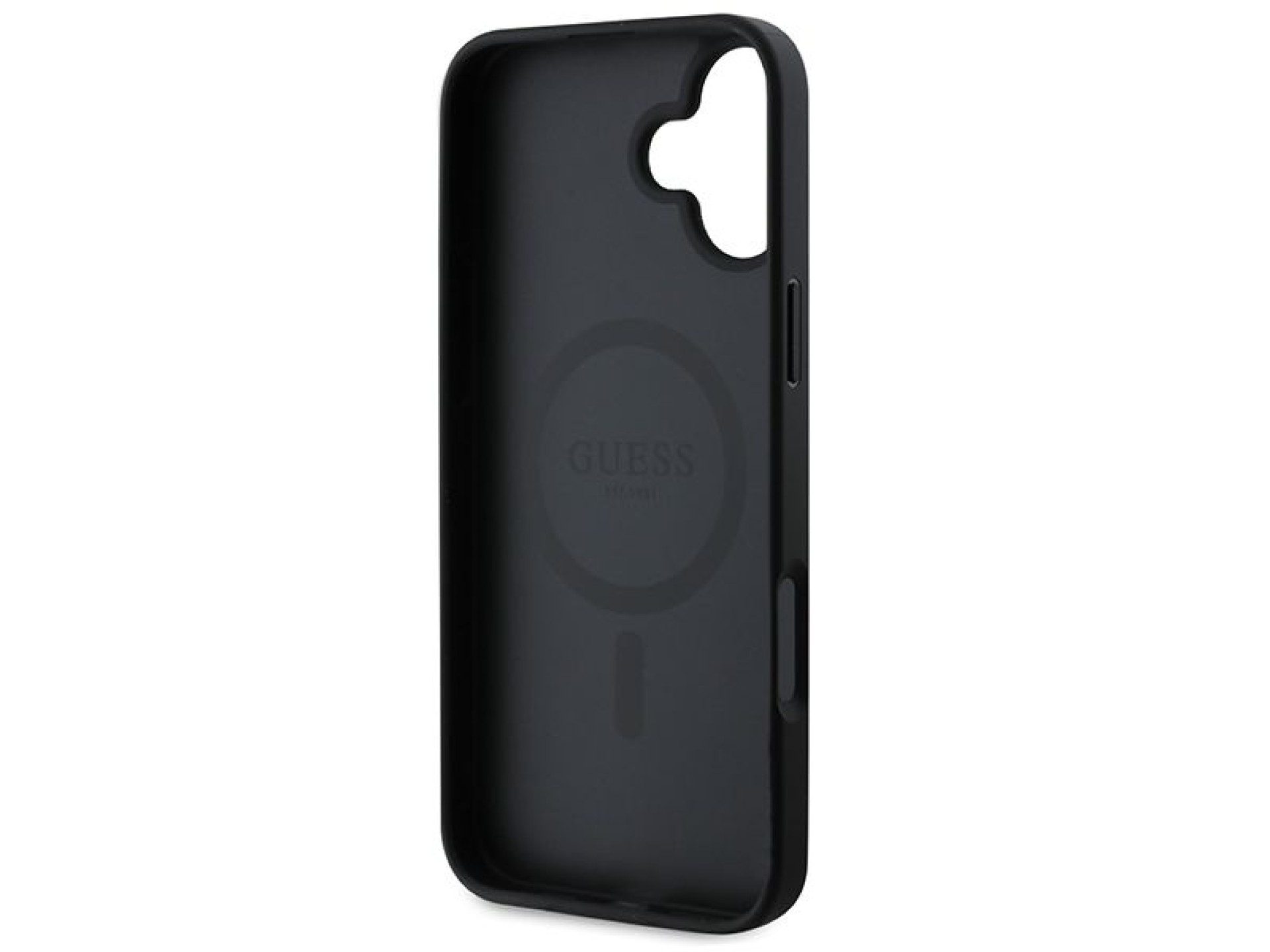 Capa Guess Saffiano Peony Classic Logo MagSafe para iPhone 16 - preta