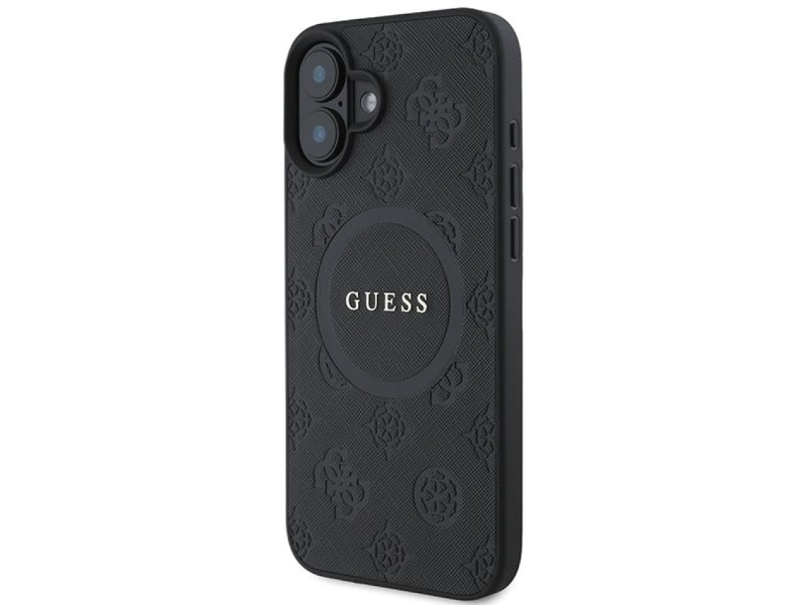 Capa Guess Saffiano Peony Classic Logo MagSafe para iPhone 16 - preta