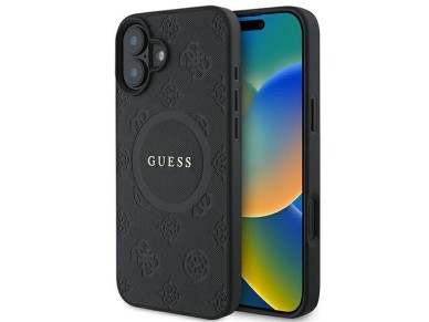 Guess Saffiano Peony Classic Logo MagSafe case for iPhone 16 - black Guess Saffiano Peony Classic Logo MagSafe case for iPhone 16 - black