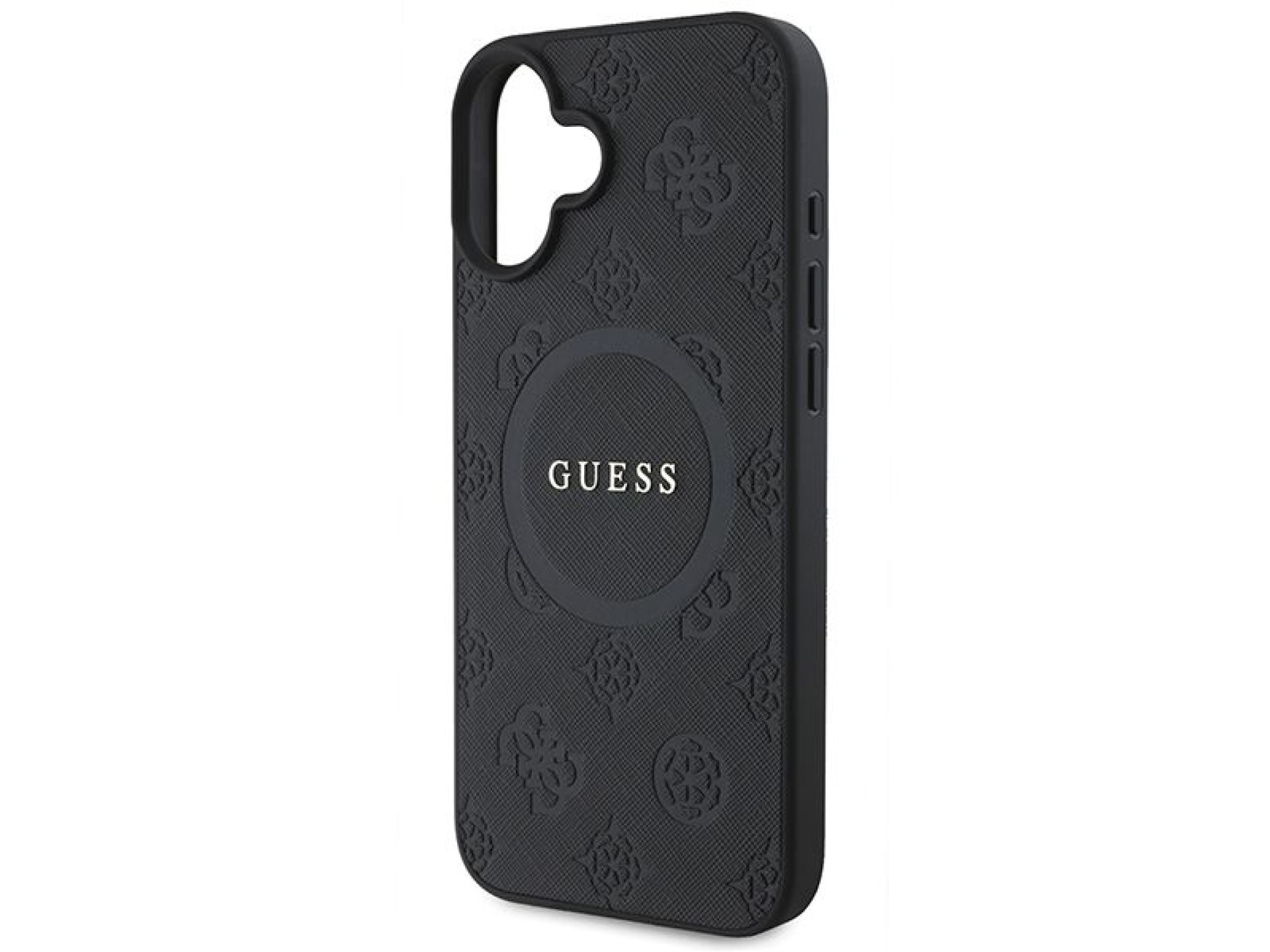 Capa Guess Saffiano Peony Classic Logo MagSafe para iPhone 16 - preta