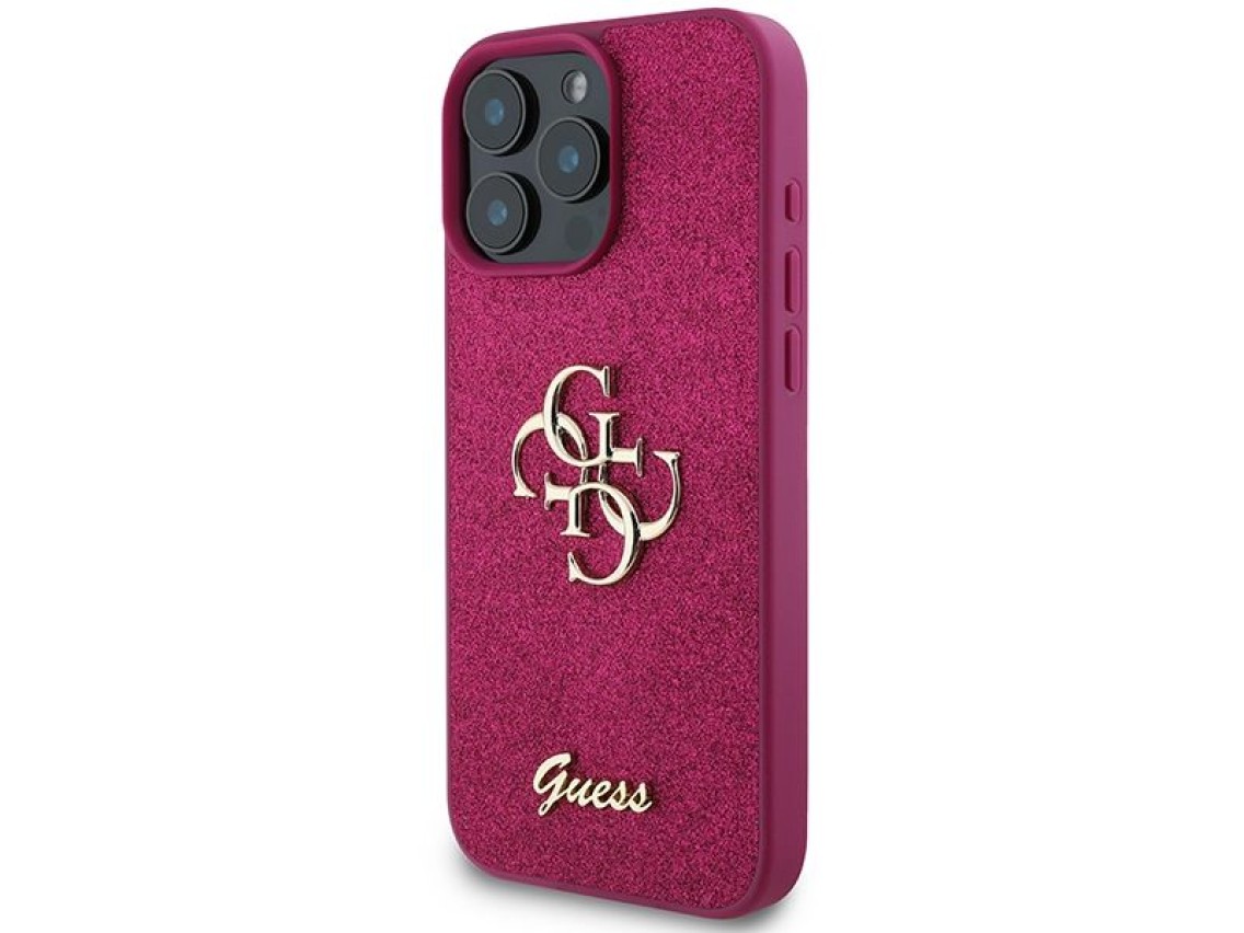 Capa Guess Glitter Script Big 4G para iPhone 16 Pro - Roxa