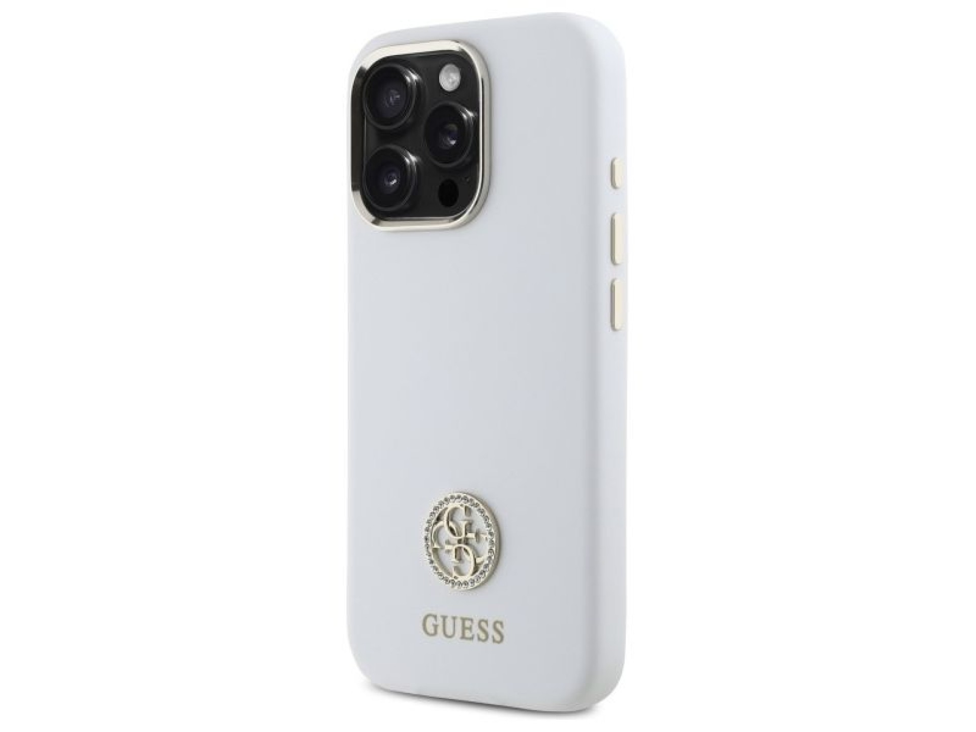 Capa Guess de silicone com logo Strass 4G para iPhone 16 Pro - Branca