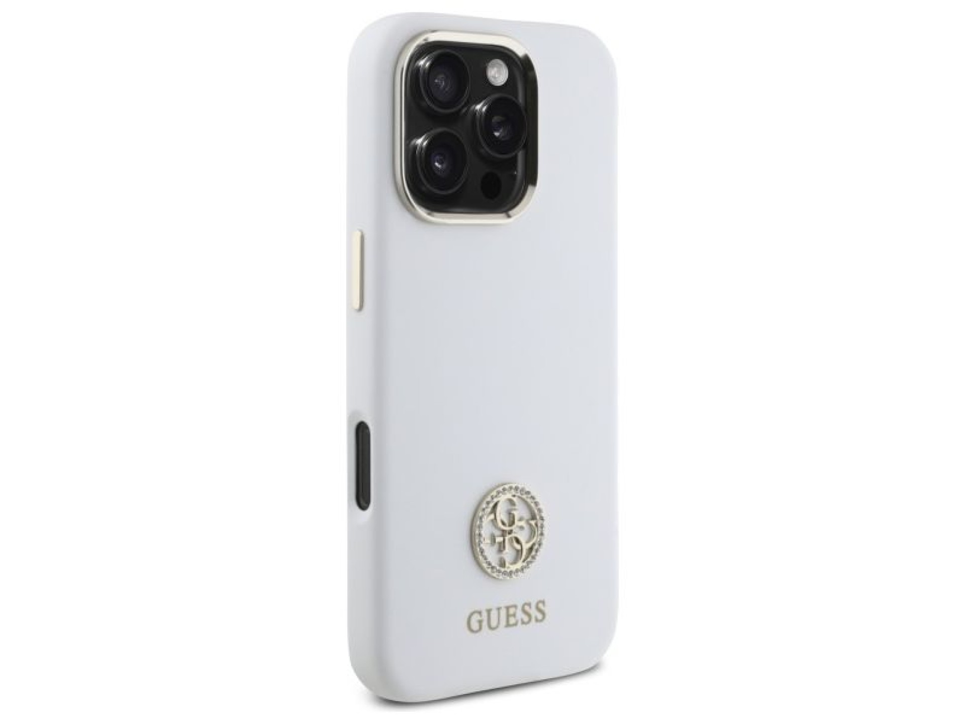 Capa Guess de silicone com logo Strass 4G para iPhone 16 Pro - Branca