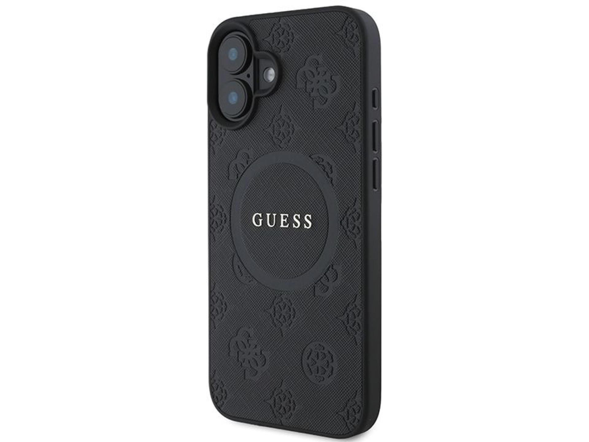 Capa Guess Saffiano Peony Classic Logo MagSafe para iPhone 16 - preta