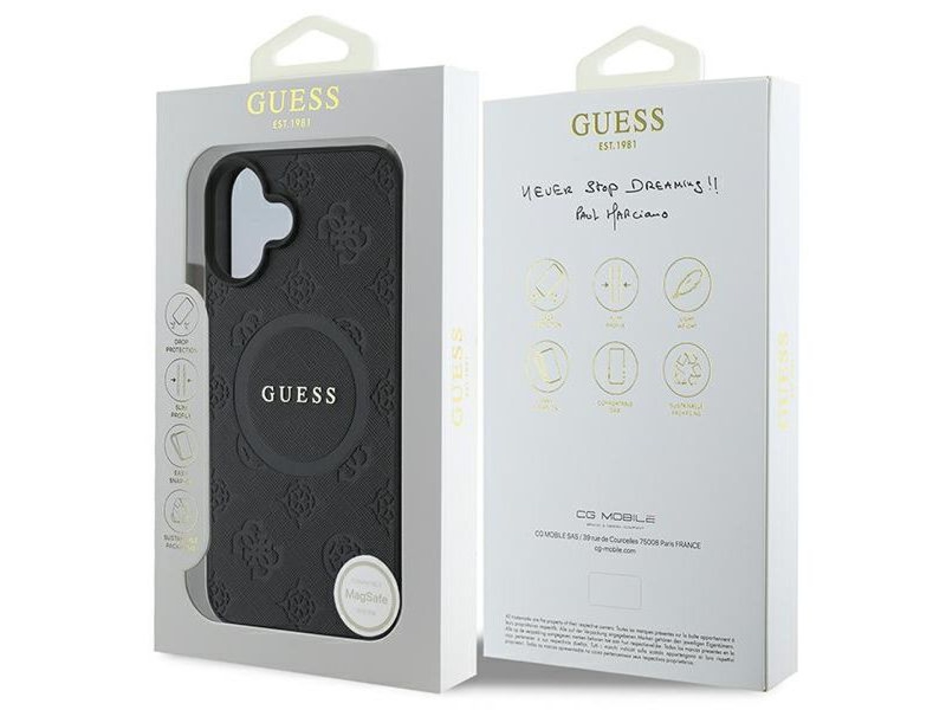 Capa Guess Saffiano Peony Classic Logo MagSafe para iPhone 16 - preta