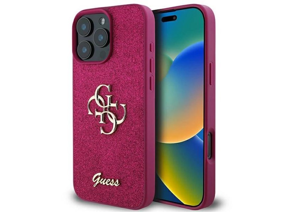 Capa Guess Glitter Script Big 4G para iPhone 16 Pro - Roxa