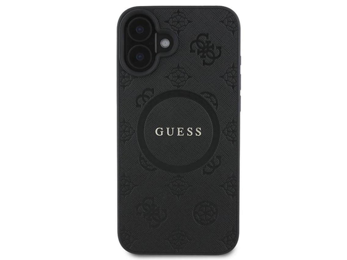 Capa Guess Saffiano Peony Classic Logo MagSafe para iPhone 16 - preta
