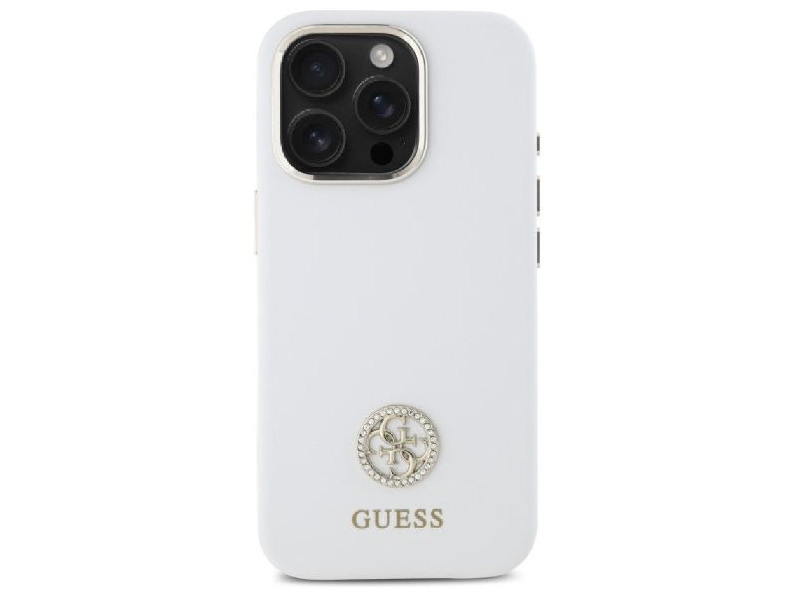 Capa Guess de silicone com logo Strass 4G para iPhone 16 Pro - Branca