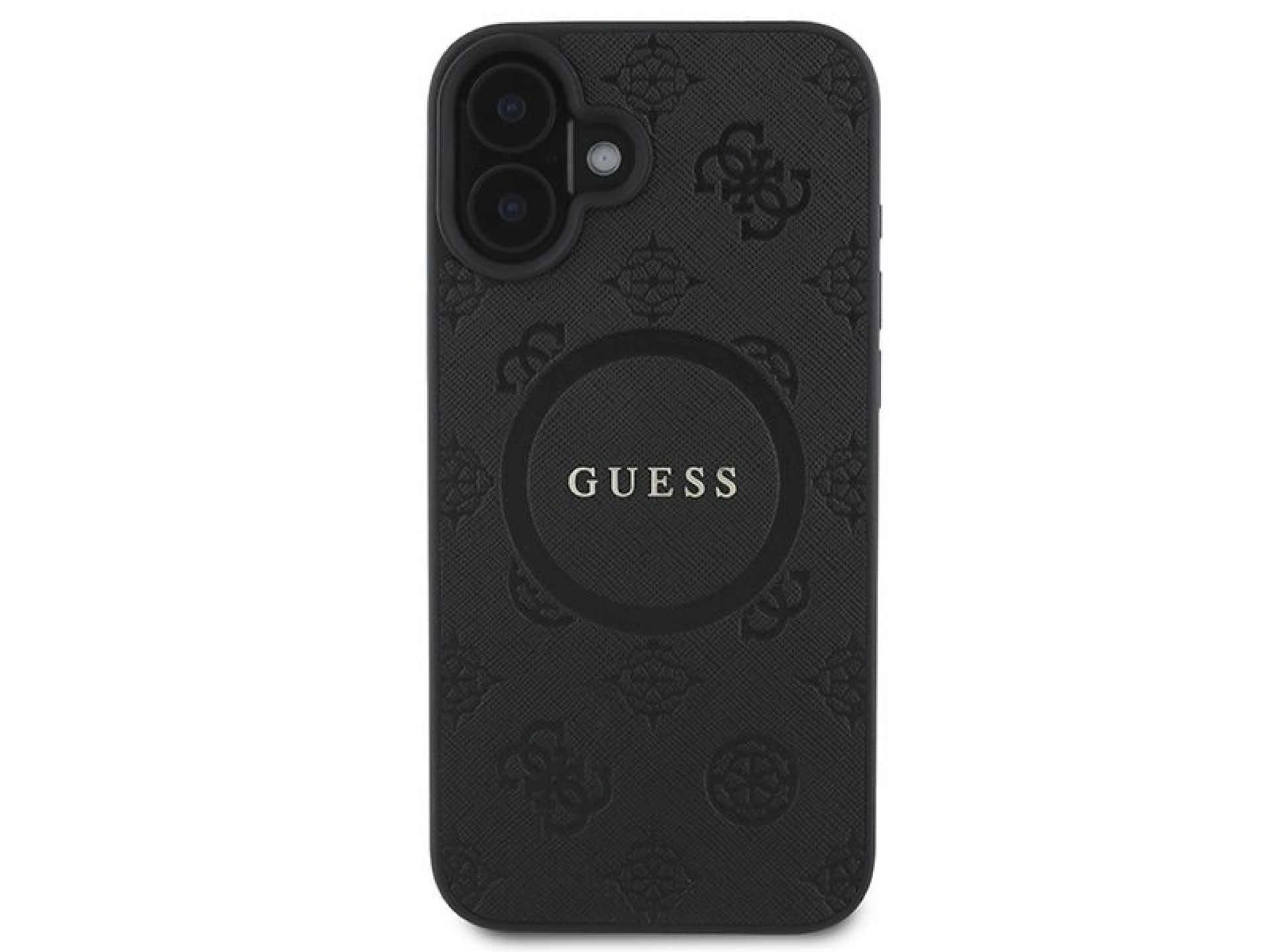 Capa Guess Saffiano Peony Classic Logo MagSafe para iPhone 16 - preta