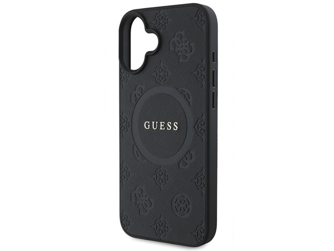 Capa Guess Saffiano Peony Classic Logo MagSafe para iPhone 16 - preta