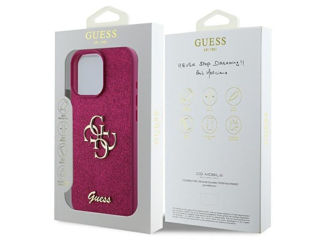 Capa Guess Glitter Script Big 4G para iPhone 16 Pro - Roxa