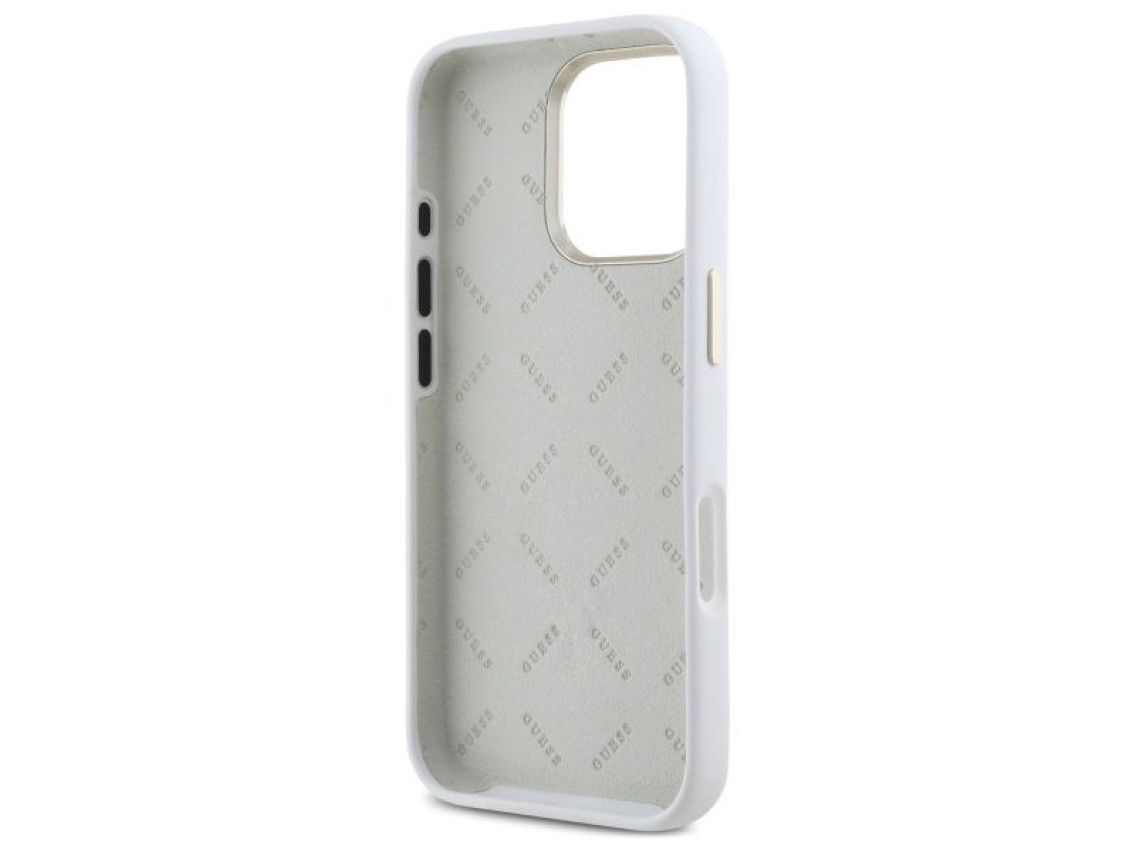 Capa Guess de silicone com logo Strass 4G para iPhone 16 Pro - Branca