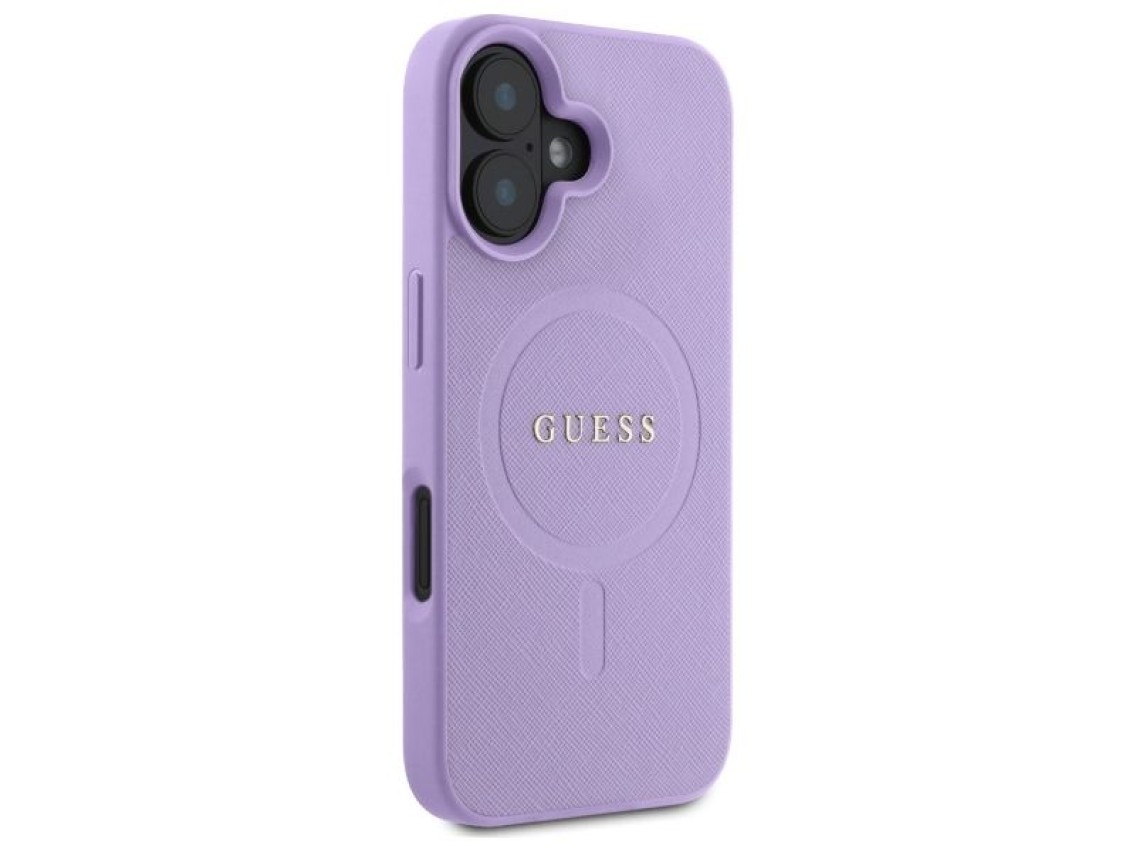Funda Guess Saffiano MagSafe para iPhone 16 - Morada