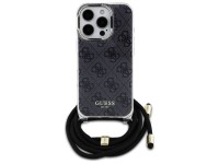 Guess Crossbody Cord 4G Print Case with Lanyard for iPhone 16 Pro - Black