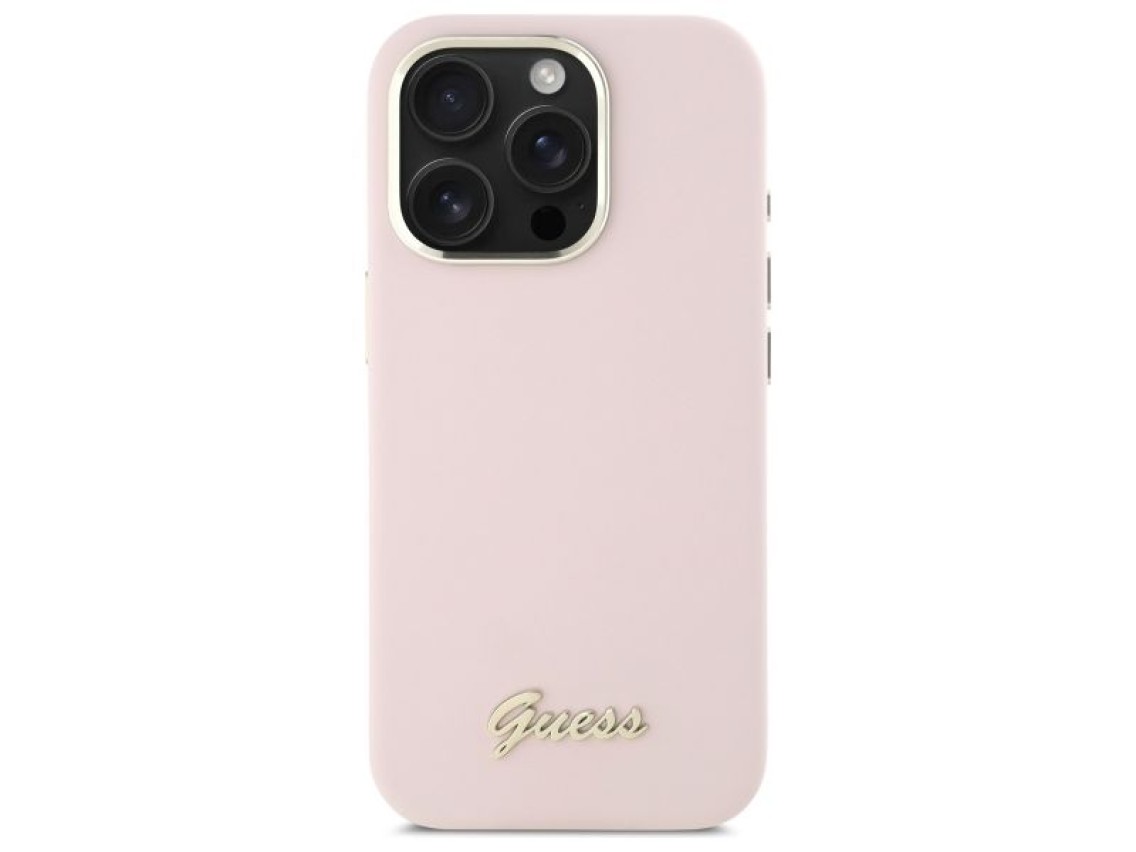 Guess Silicone Script Metal Logo & Frame iPhone 16 Pro Max Case - Pink