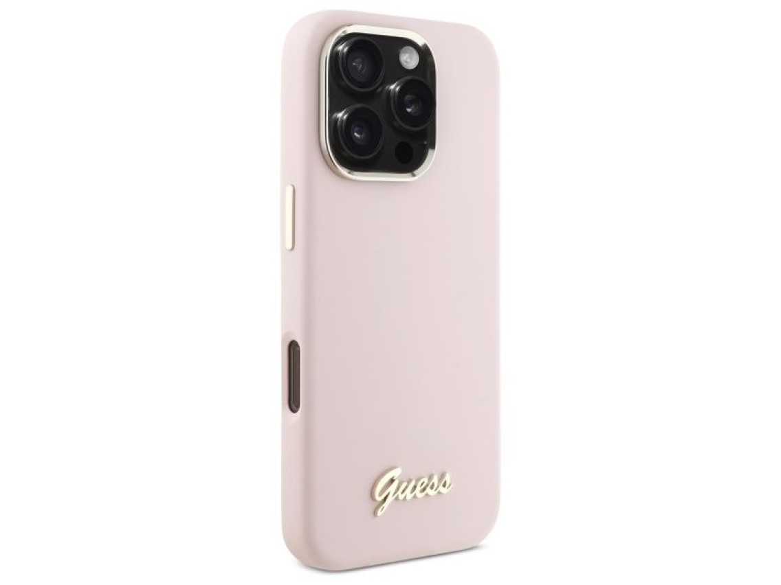 Guess Silicone Script Metal Logo & Frame iPhone 16 Pro Max Case - Pink