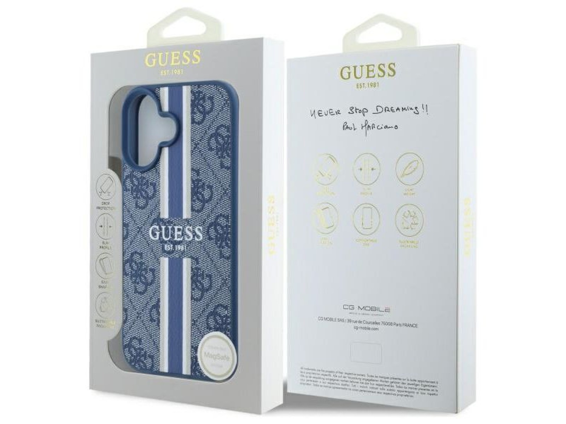 Guess 4G Printed Stripes MagSafe case for iPhone 16 - blue