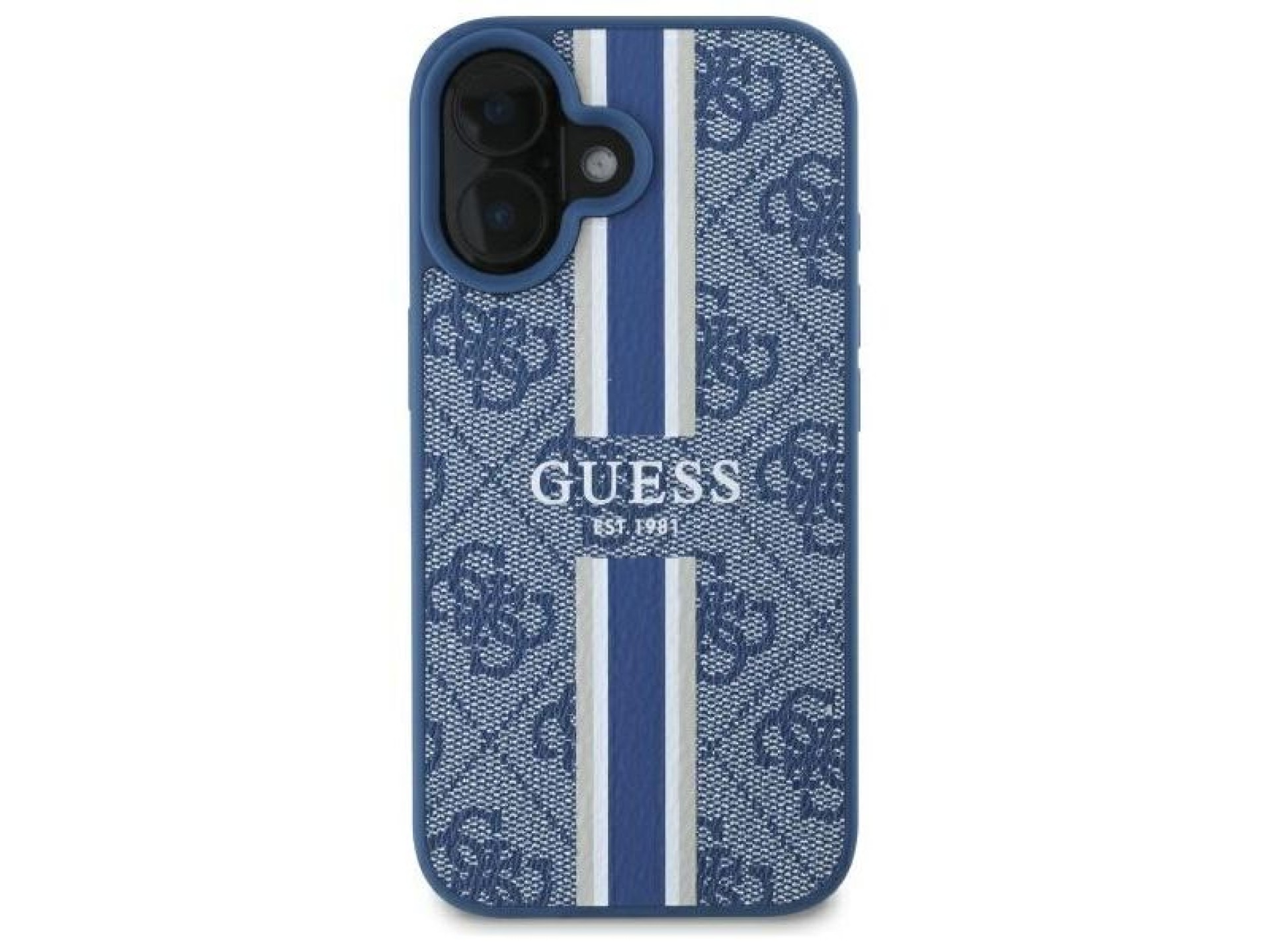 Guess 4G Printed Stripes MagSafe case for iPhone 16 - blue