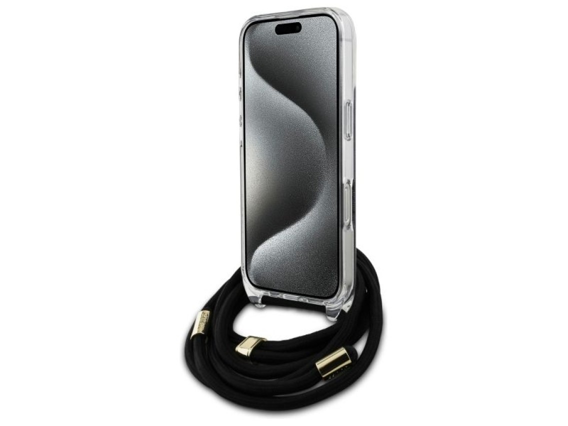 Guess Crossbody Cord 4G Print Case with Lanyard for iPhone 16 Pro - Black