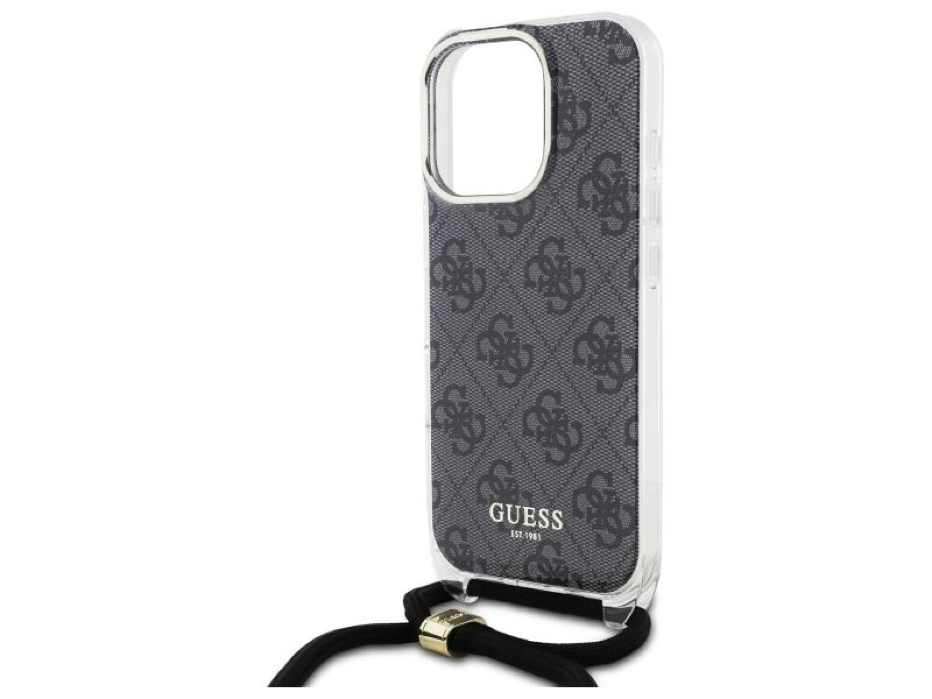 Guess Crossbody Cord 4G Print Case with Lanyard for iPhone 16 Pro - Black