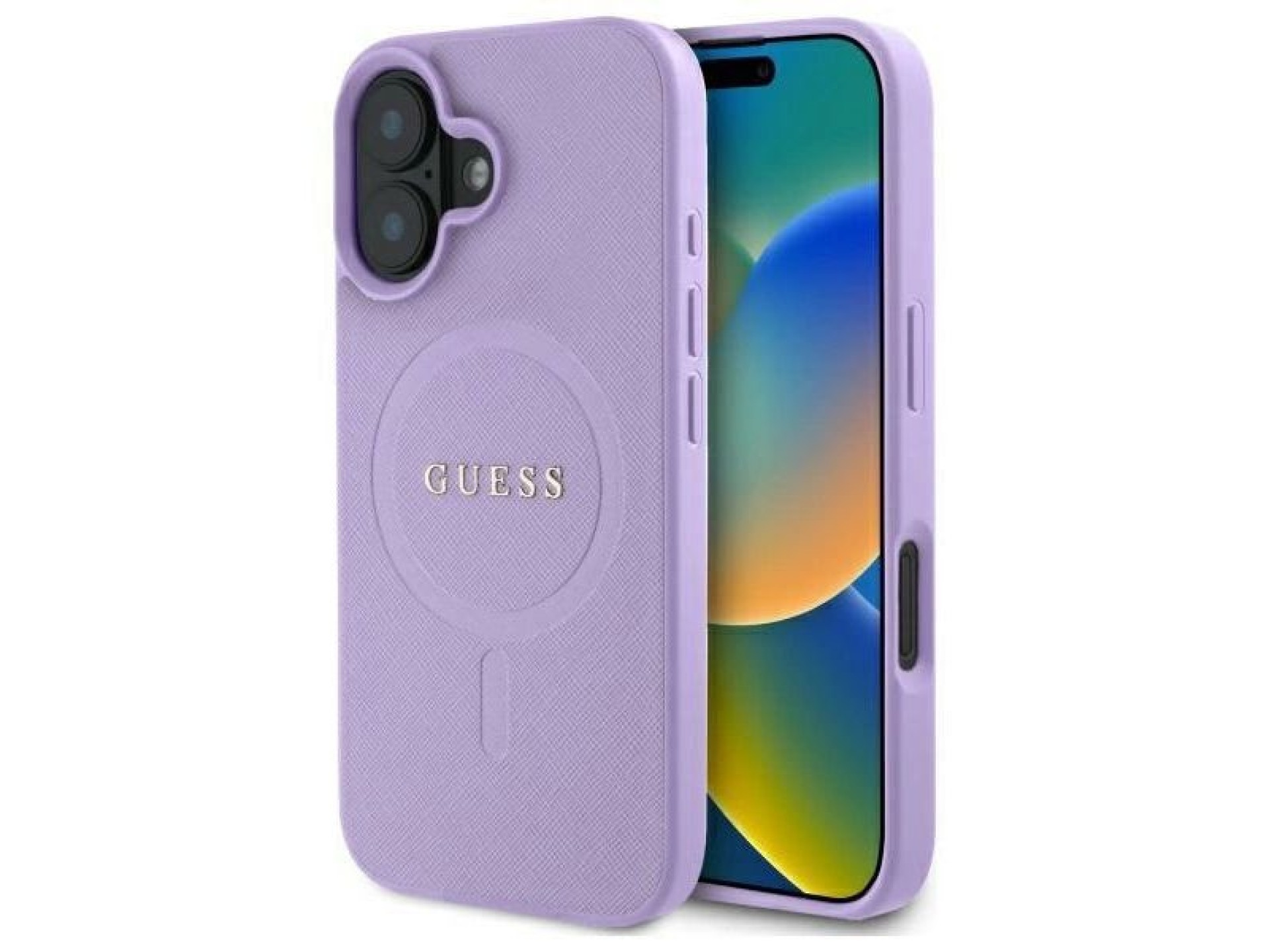 Funda Guess Saffiano MagSafe para iPhone 16 - Morada