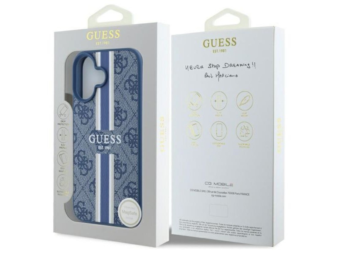 Guess 4G Printed Stripes MagSafe case for iPhone 16 - blue