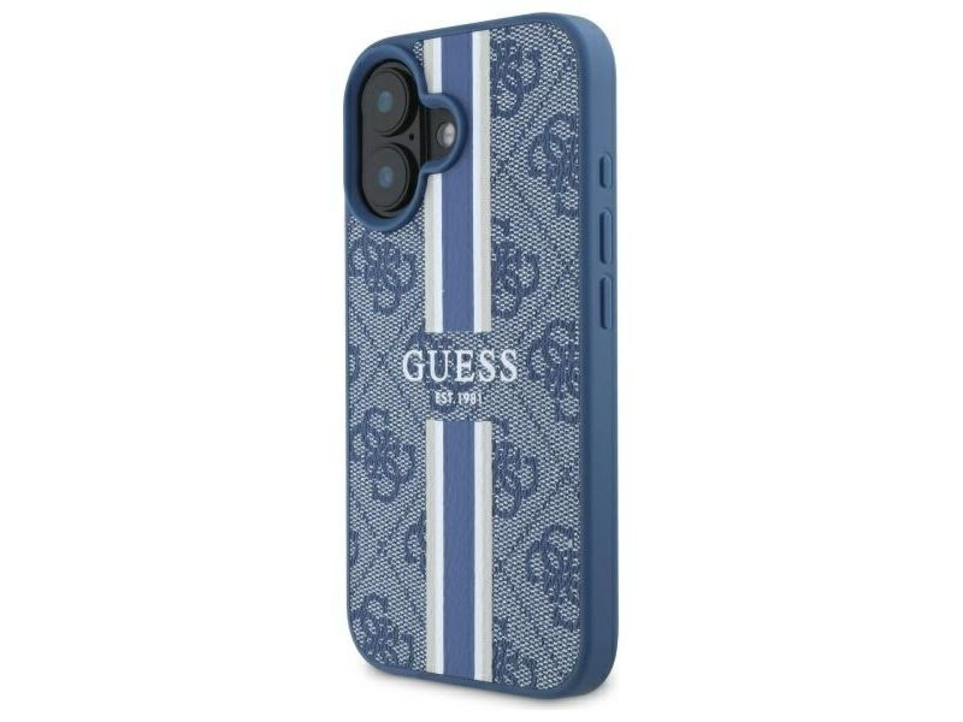 Guess 4G Printed Stripes MagSafe case for iPhone 16 - blue