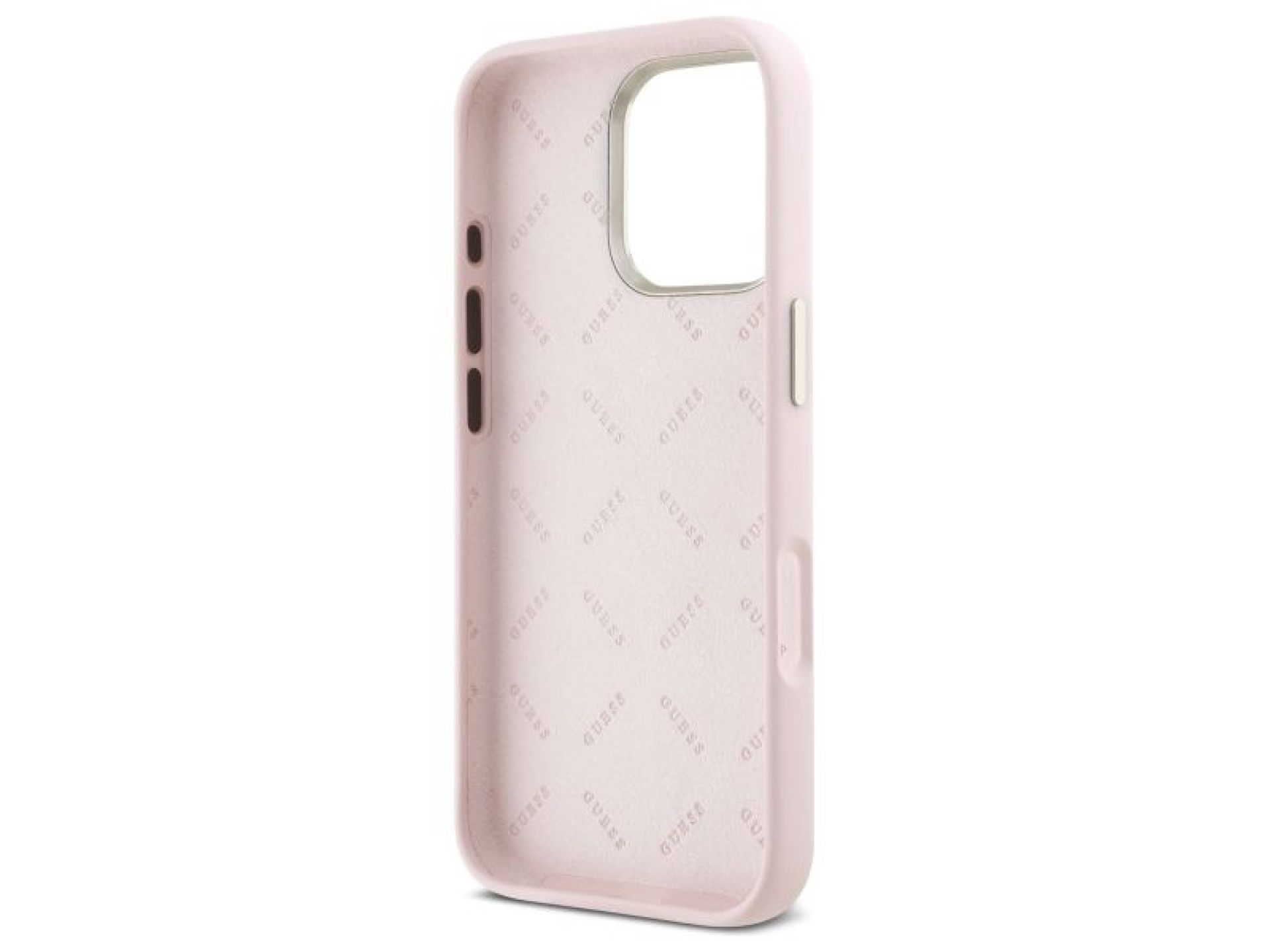 Guess Silicone Script Metal Logo & Frame iPhone 16 Pro Max Case - Pink