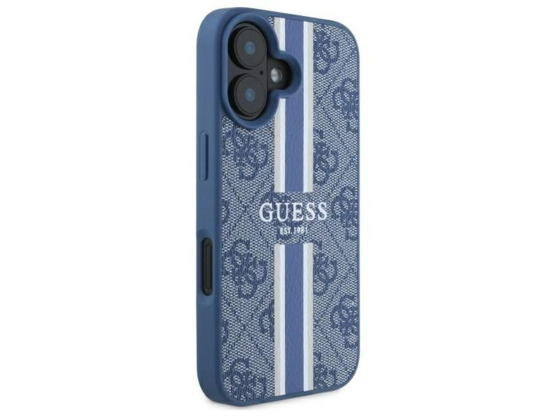 Guess 4G Printed Stripes MagSafe case for iPhone 16 - blue