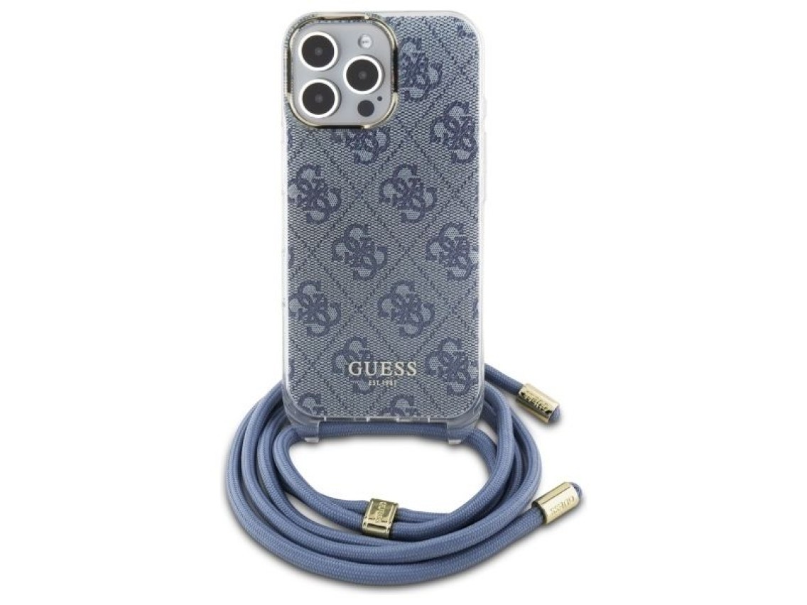 Guess Crossbody Cord 4G Print Case with Lanyard for iPhone 16 Pro - Blue