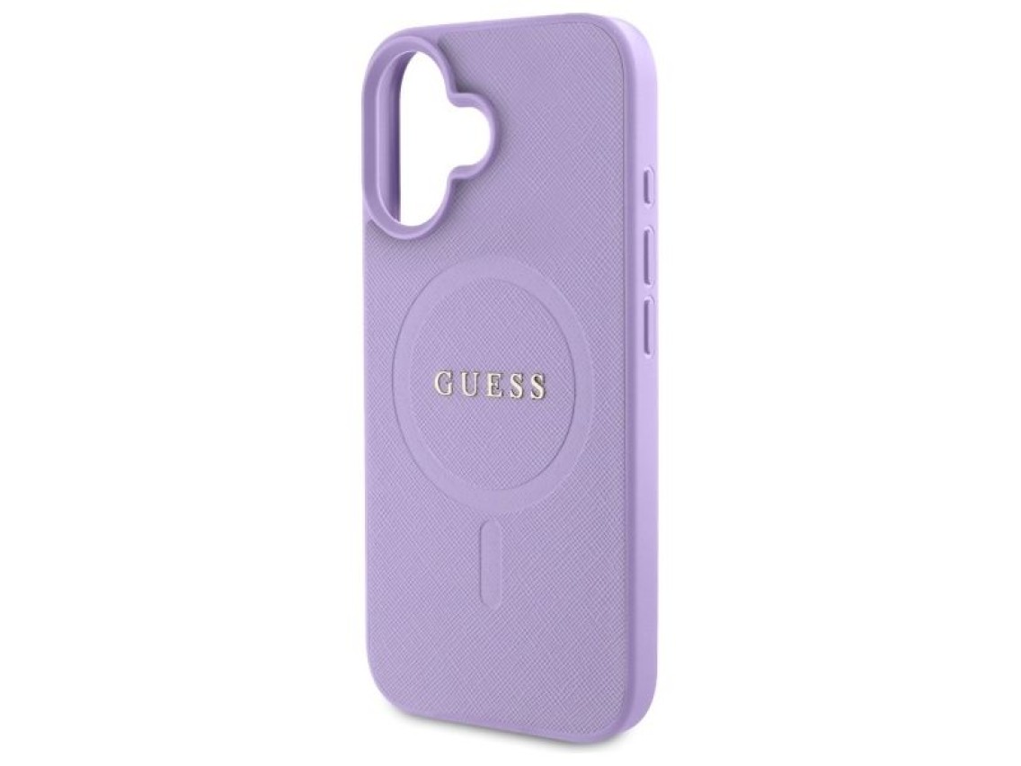 Funda Guess Saffiano MagSafe para iPhone 16 - Morada