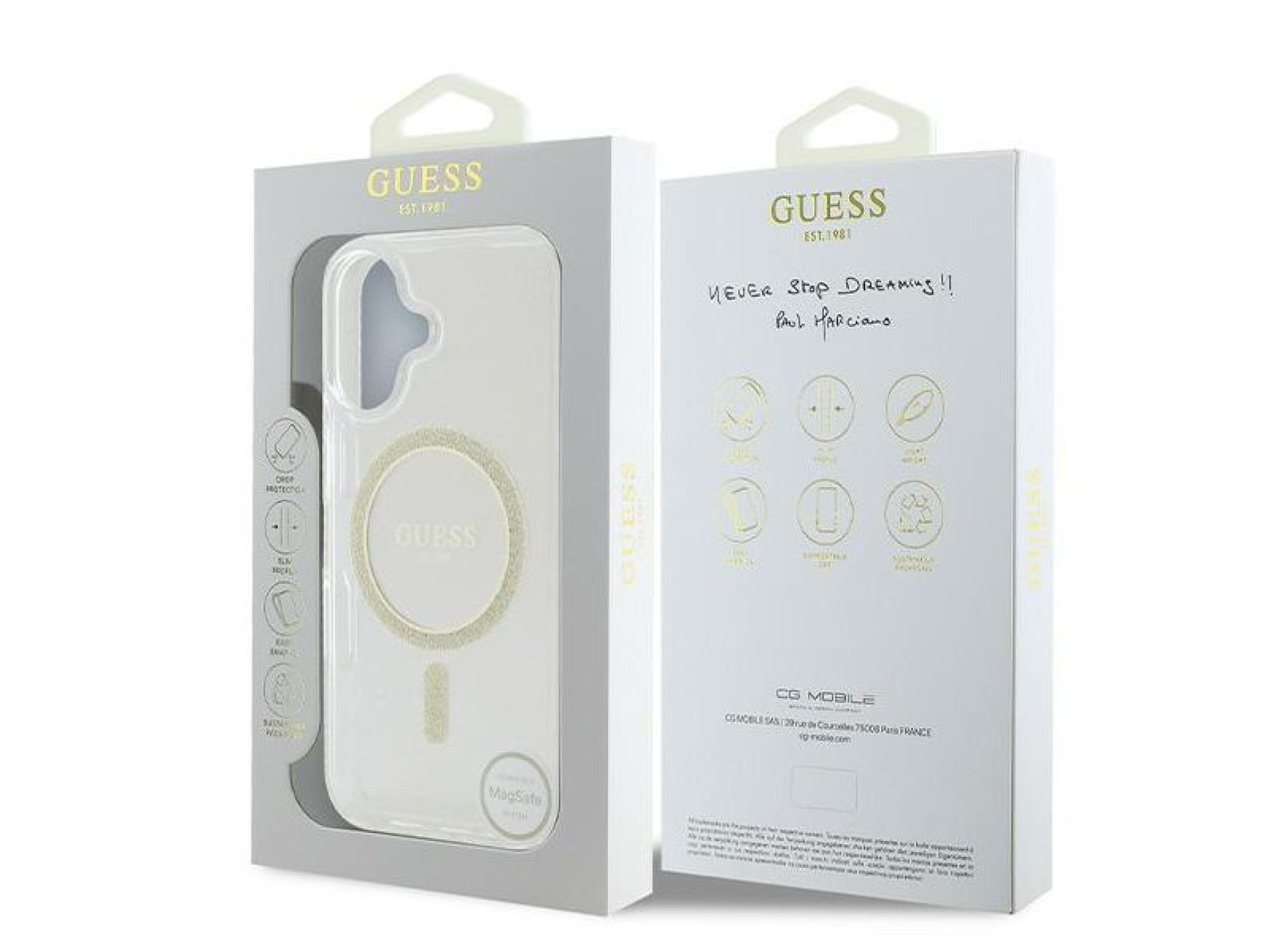 Guess IML Glitter Circle MagSafe iPhone 16 Case - Clear