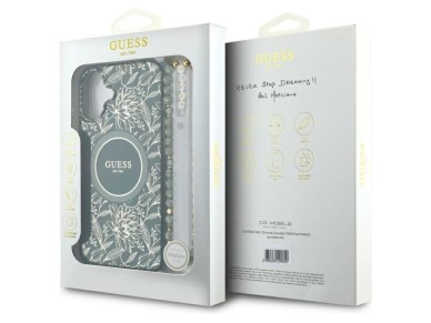 Guess IML Flowers Allover Electro With Pearl Strap MagSafe case for iPhone 16 - green Guess IML Flowers Allover Electro With Pearl Strap MagSafe case for iPhone 16 - green