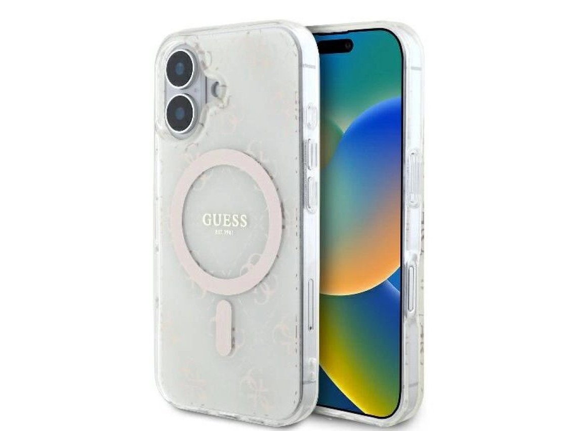 Guess IML 4G Background MagSafe Case for iPhone 16 Plus - White