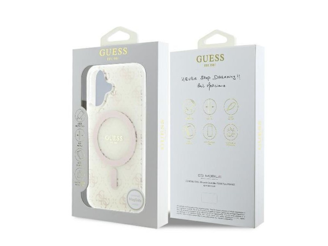 Guess IML 4G Background MagSafe Case for iPhone 16 Plus - White