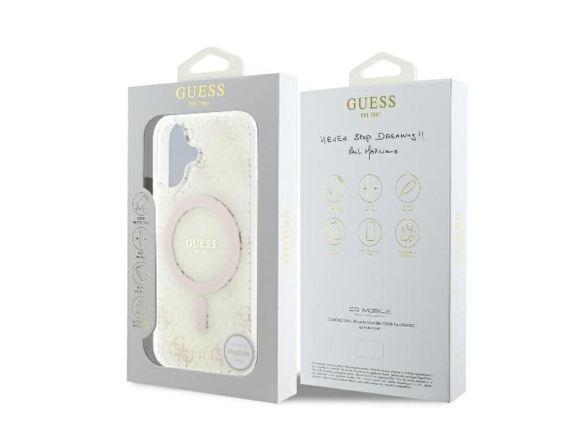 Guess IML 4G Background MagSafe Case for iPhone 16 Plus - White
