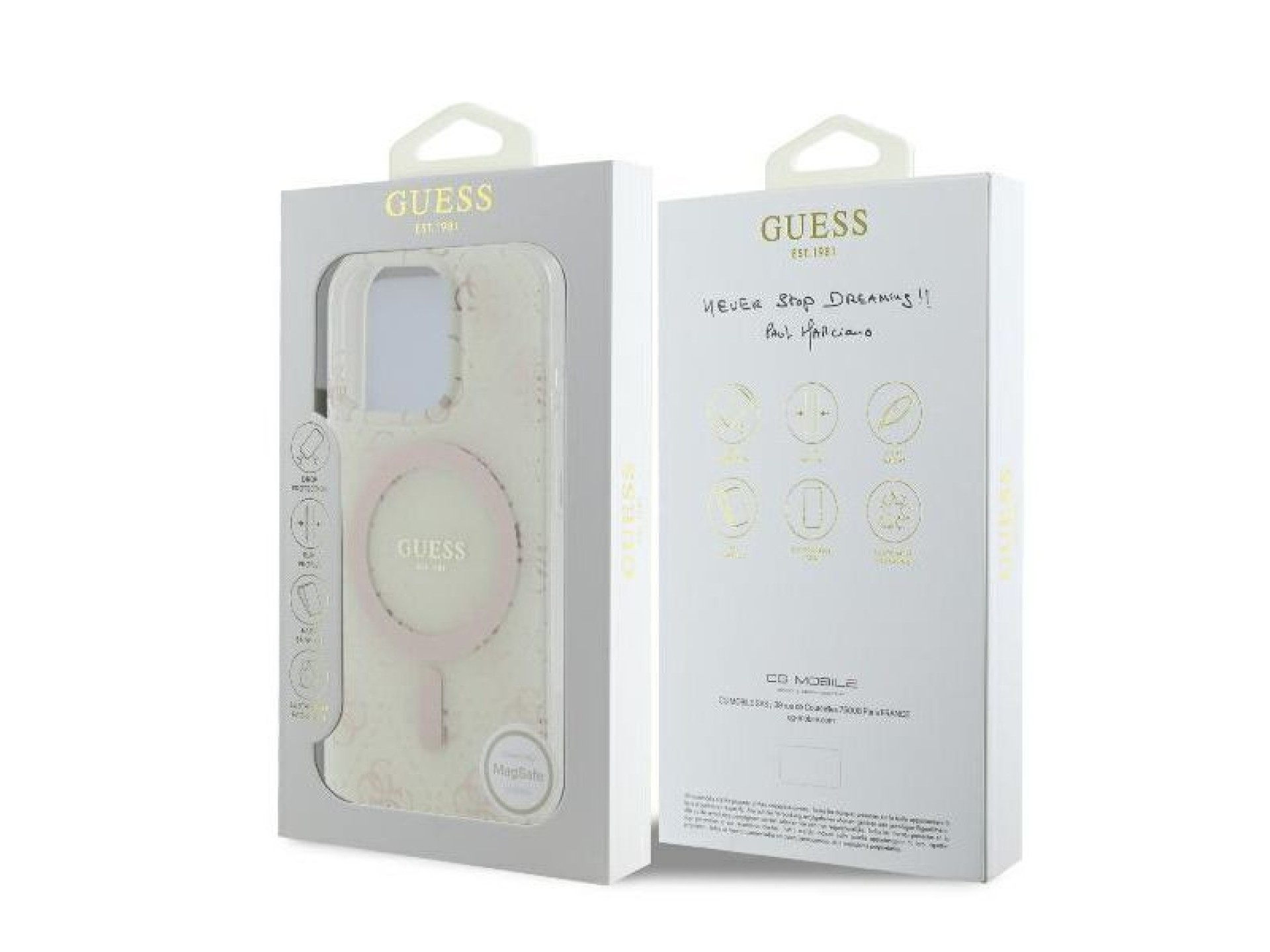 Guess IML 4G Background MagSafe iPhone 16 Pro Case - White