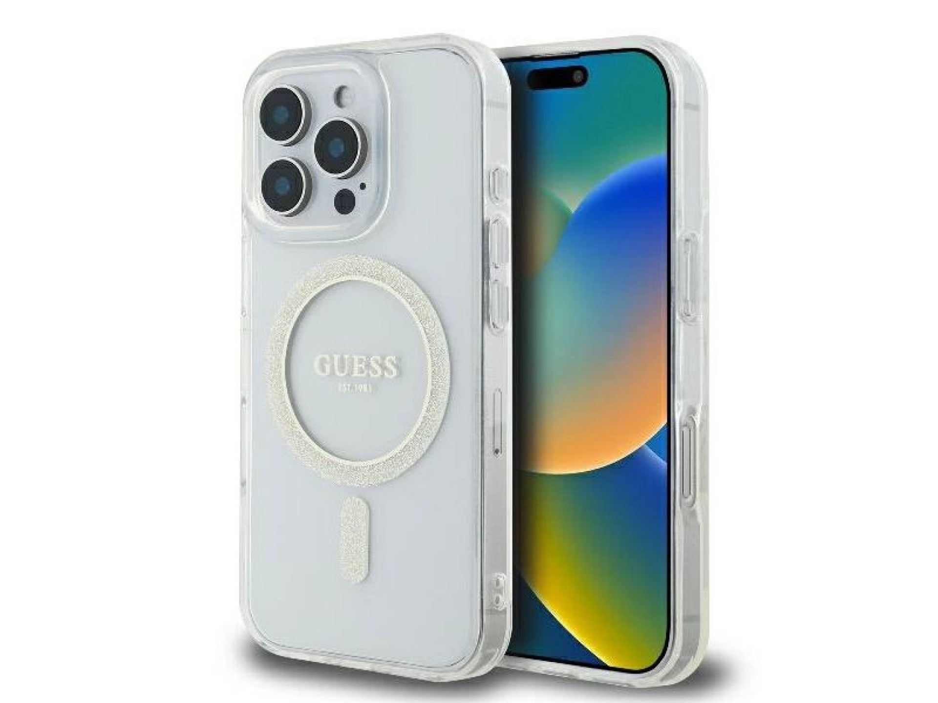 Funda rígida transparente Guess GUHMP16LHFGERET para iPhone 16 Pro de 6,3