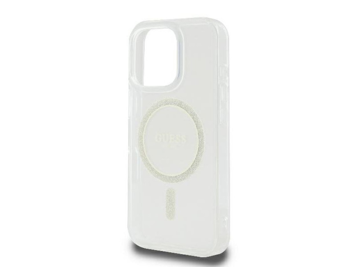 Funda rígida transparente Guess GUHMP16LHFGERET para iPhone 16 Pro de 6,3" con IML Glitter Circle y