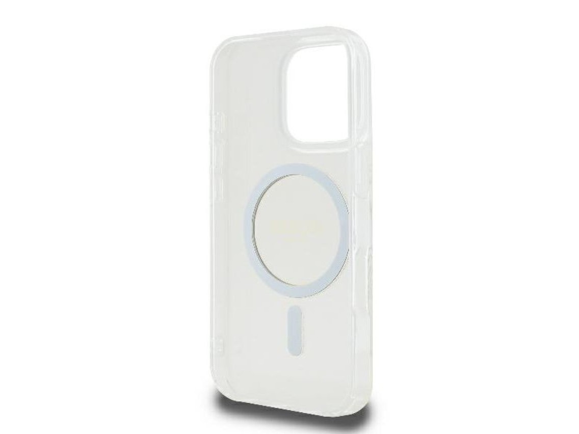 Funda rígida transparente Guess GUHMP16LHFGERET para iPhone 16 Pro de 6,3" con IML Glitter Circle y