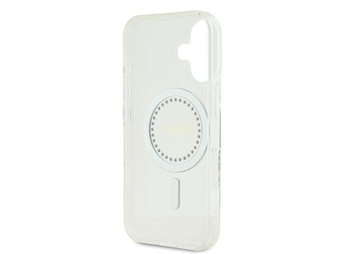 Funda Guess IML Rhinestones MagSafe para iPhone 16 Plus - Blanca